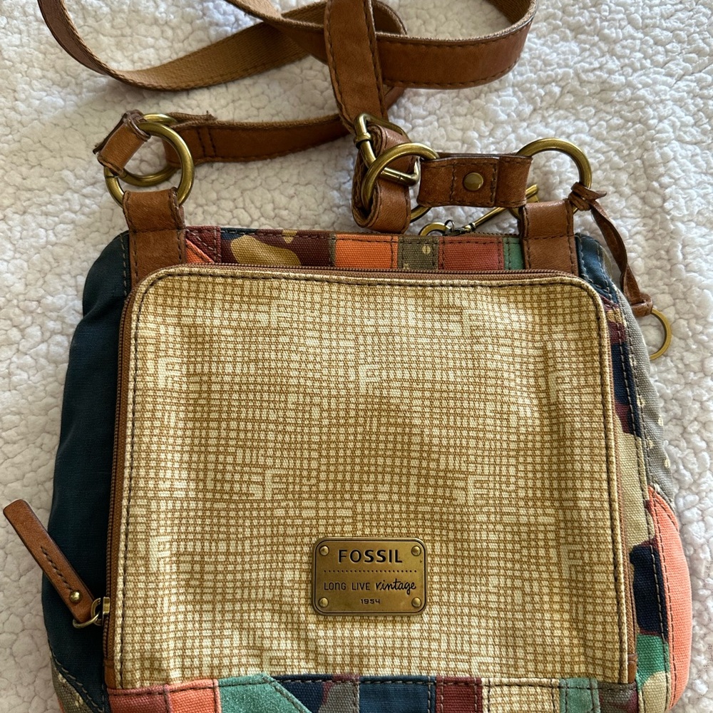 Fossil Multicolor Patchwork Crossbody with Tan Le… - image 4